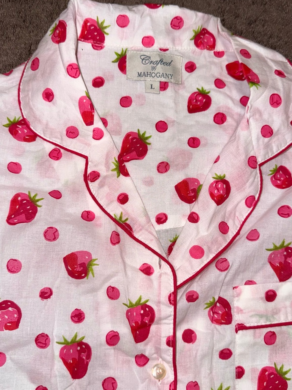 Mahogany Pink Strawberry Print Pajama Top